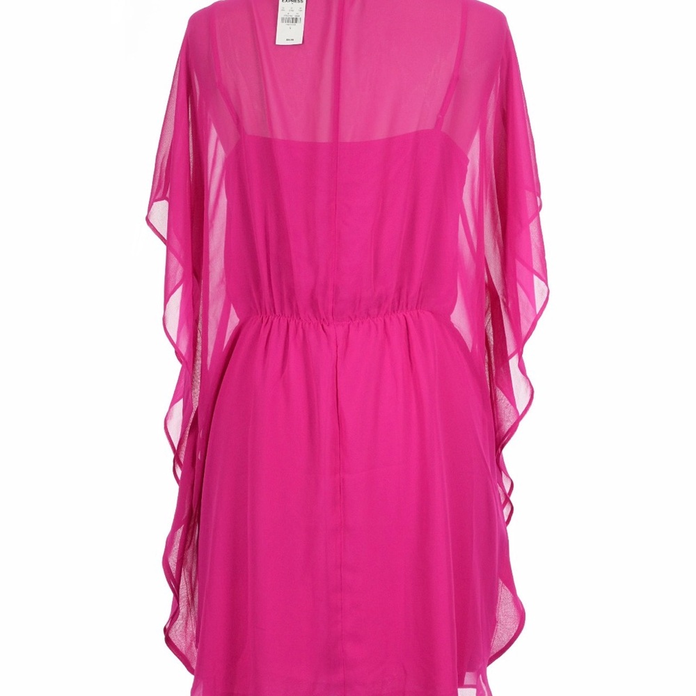 Express Sheer Hot Pink Mini Dress 100% Polyester
Open Neckline
3-4 Sleeves
Pink